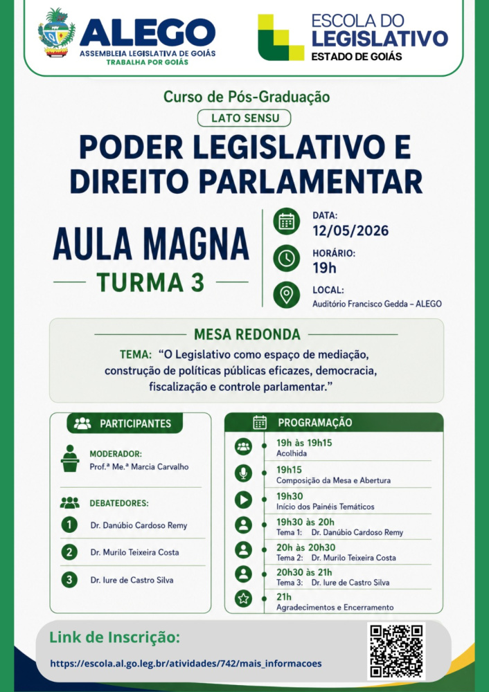 Aula Magna - Curso de Pós-Graduação LATO SENSU em Poder Legislativo e Direito Parlamentar - Turma 3