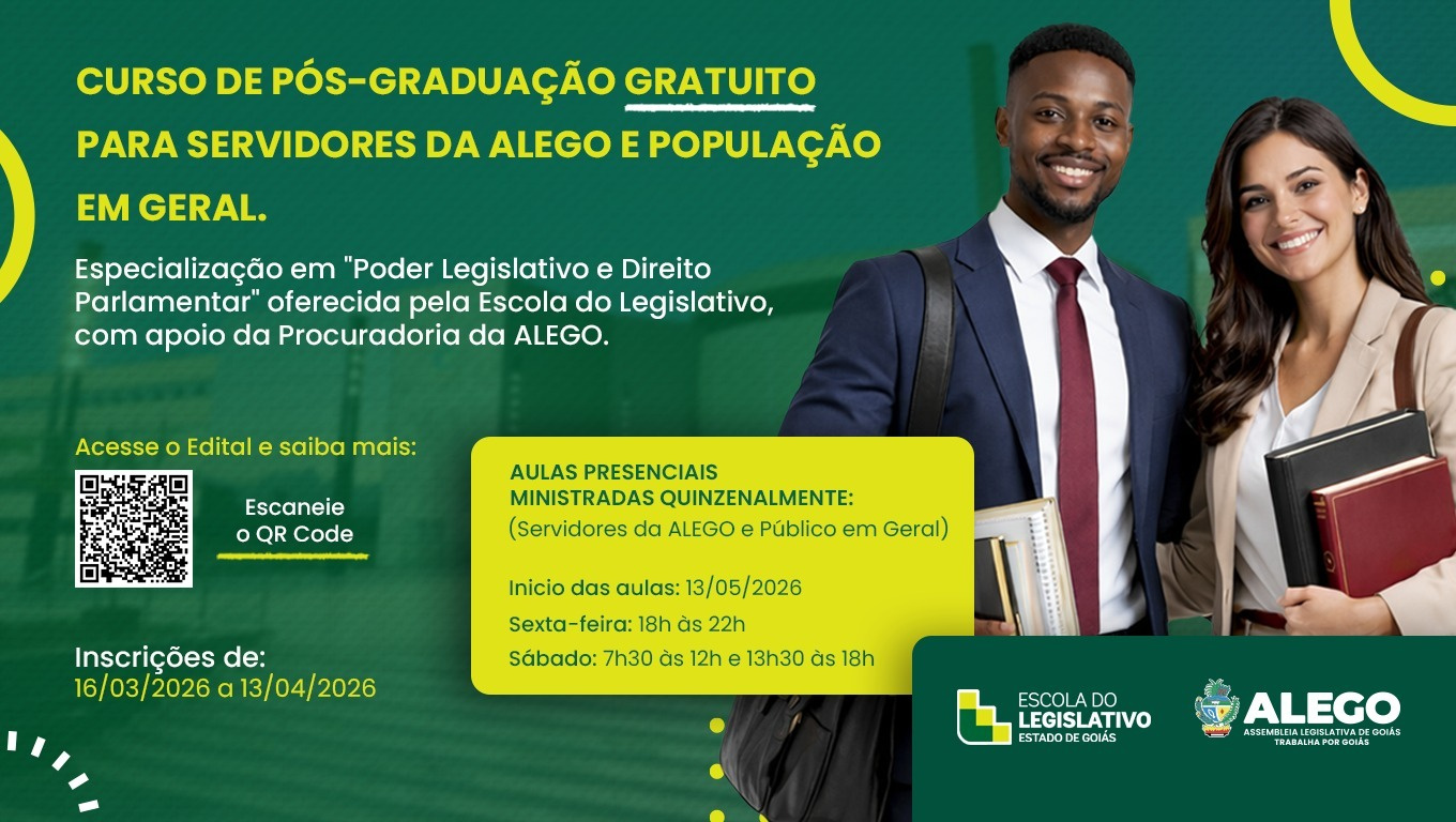 Curso de pós-graduação gratuito para servidores da ALEGO e população em geral