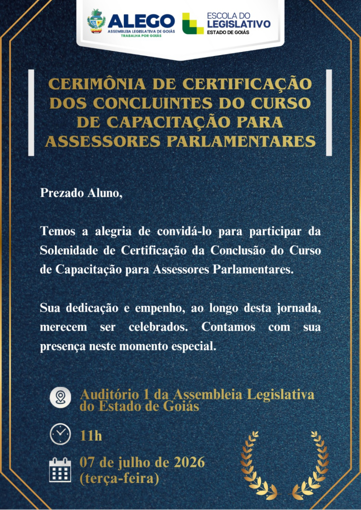 Cerimônia de Certificação dos Concluintes do Curso de Capacitação para Assessores Parlamentares